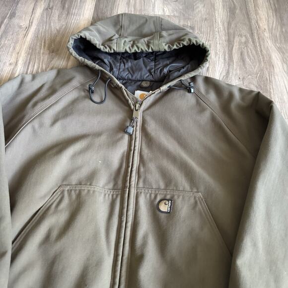 Vintage Carhartt Jacket Active Size L Brown Zip Up Hooded Canvas 1990s - Picture 3 of 9